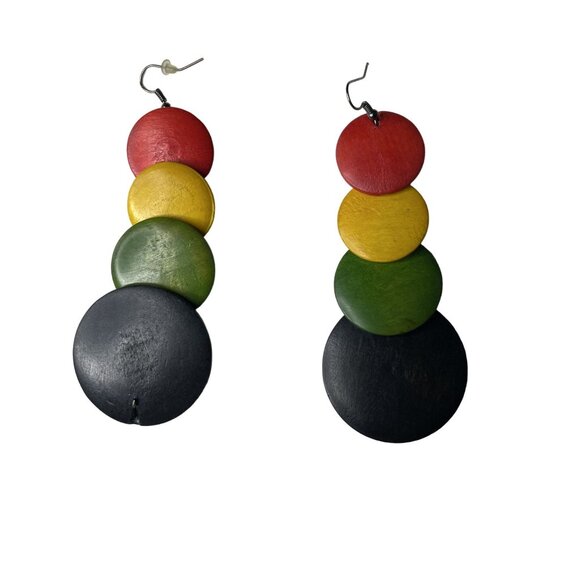 Wooden Circle Drop Earrings Rasta Inspired Boho Drop u - Picture 5 of 6